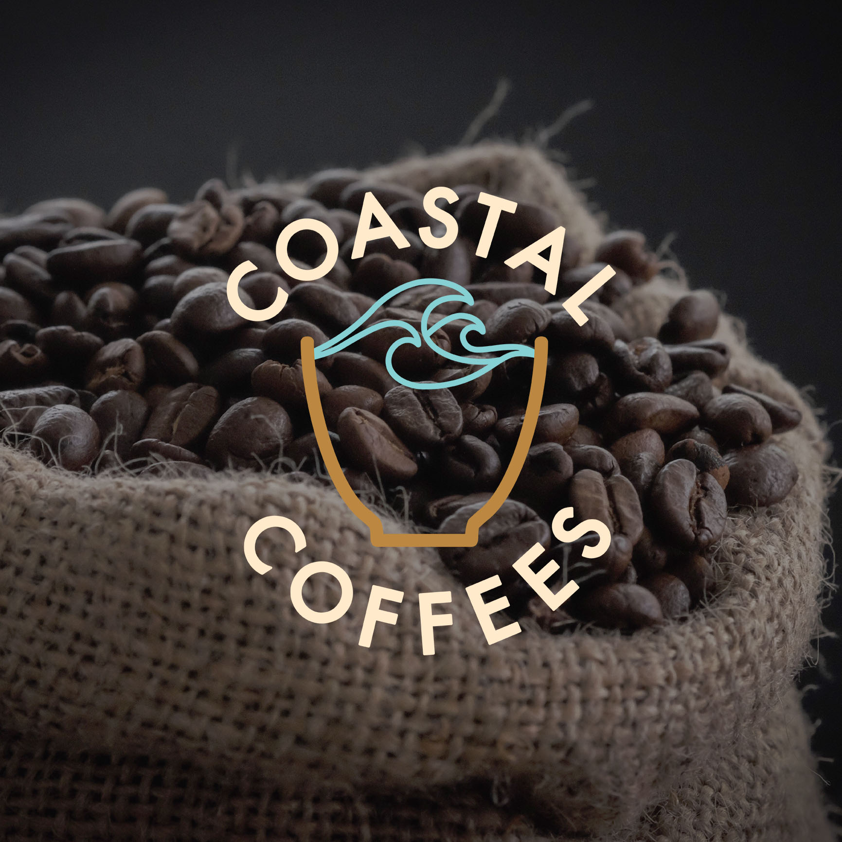 coastal coffees logo laid over a bag of coffee beans